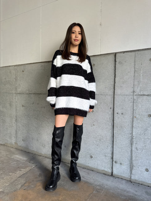 シャギーラメボーダーニットトップス